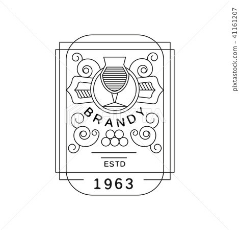Brandy vintage label design, strong drink emblem estd 1963, alcohol industry monochrome badge vector 41161207