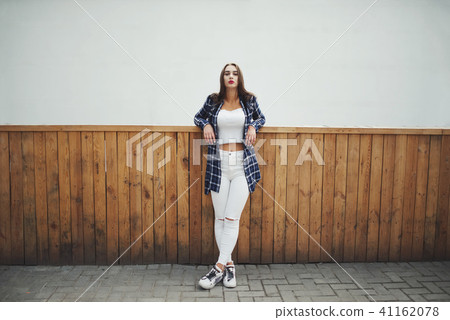 beautiful brunette girl on the street beautiful brunette girl on the street 41162078
