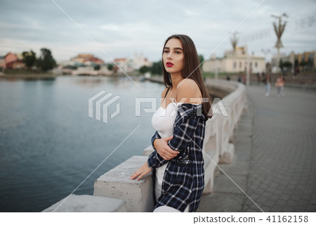 beautiful brunette girl on the street beautiful brunette girl on the street 41162158