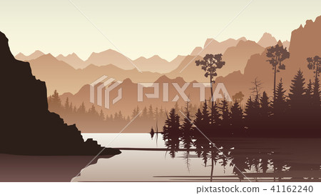 Illustration of forest hills with lake. 41162240