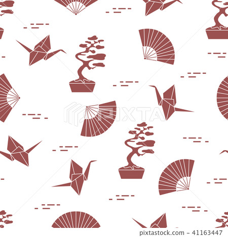 Pattern Bonsai trees, origami cranes, fans. Pattern Bonsai trees, origami cranes, fans. 41163447