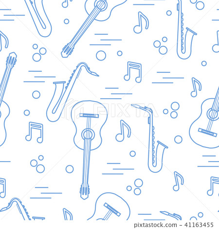 Seamless pattern with saxophones, notes, guitars Seamless pattern with saxophones, notes, guitars 41163455