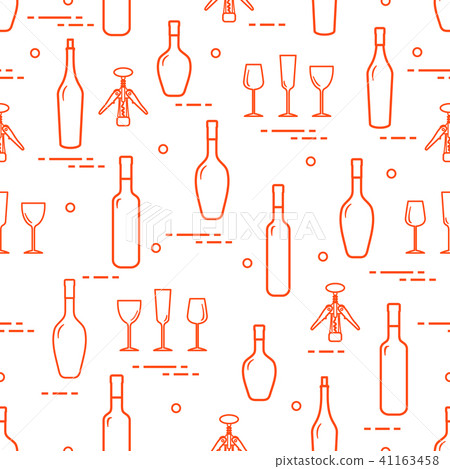 Pattern of wine glasses, bottles, corkscrew Pattern of wine glasses, bottles, corkscrew 41163458