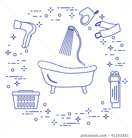 Bath, shower, dryer, washcloths, towel, basket 41163881