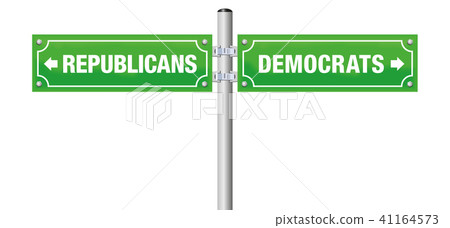 REPUBLICANS or DEMOCRATS, written on street signs  41164573