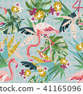 Pink flamingo seamless pattern isolated on white background. 41165096