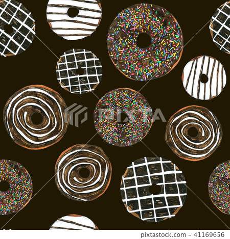 Seamless Pattern Chocolate Donuts for Packaging - Stock Illustration ...
