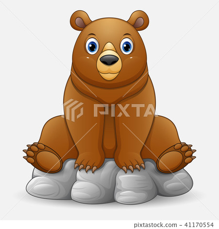 Cute Baby Bear Cartoon Sitting On Rock Stock Illustration