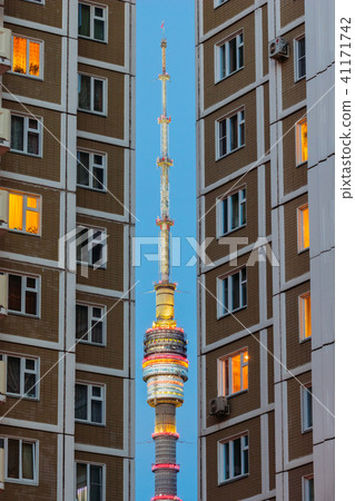 Tower of Ostankino in the gap between the houses Tower of Ostankino in the gap between the houses 41171742