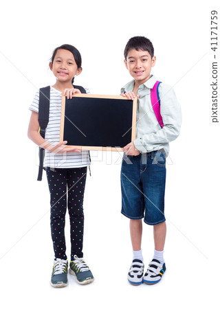Full length of children holding empty chalkboard Full length of children holding empty chalkboard 41171759