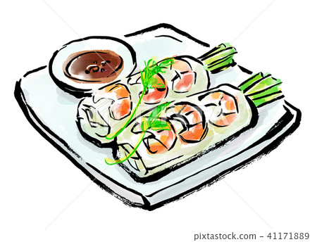 刷塗了食物未加工的春捲卷 刷塗了食物未加工的春捲卷 41171889