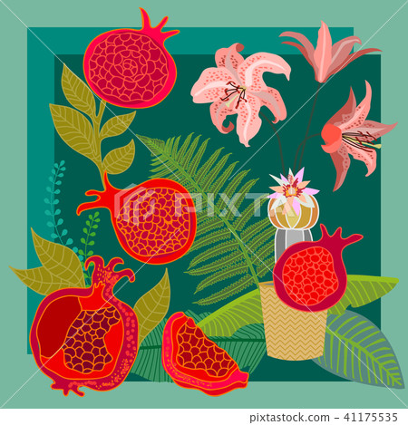 Subtropical garden.  Vintage textile collection. 41175535