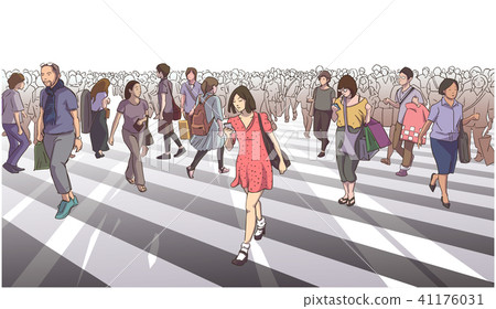 Shibuya crossing illustration in perspective 41176031