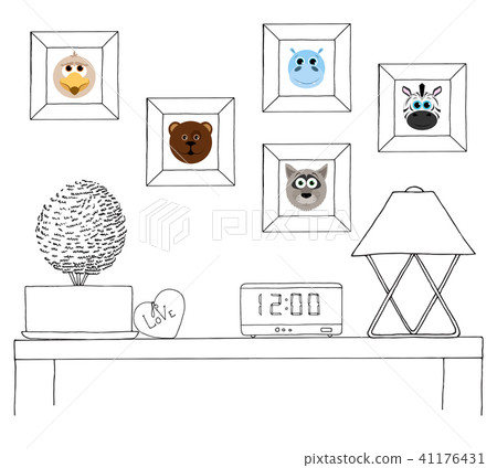 Sketch of the interior. A table, a bedside table Sketch of the interior. A table, a bedside table 41176431