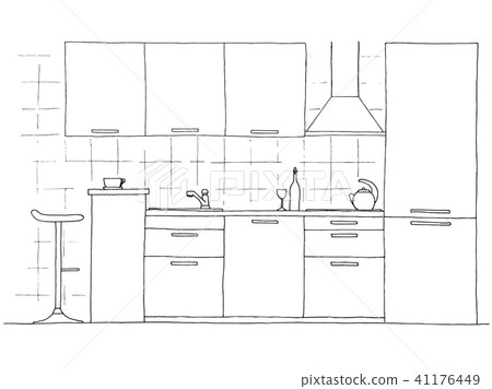 Hand drawn kitchen furniture. Vector illustration