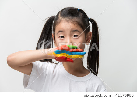 Children, girl, hand, paint, prank Children, girl, hand, paint, prank 41176996