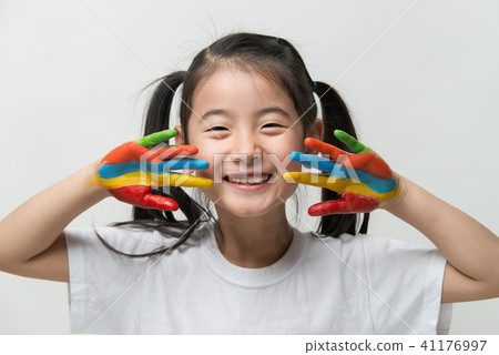 Children, girl, hand, paint, prank Children, girl, hand, paint, prank 41176997