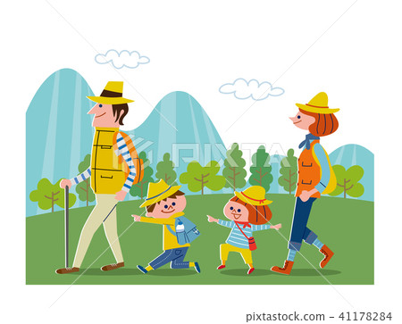 徒步旅行和背景與家人 插圖素材 圖庫