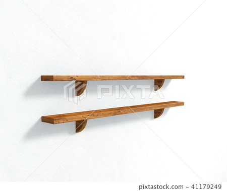 White wall and two wooden shelves White wall and two wooden shelves 41179249