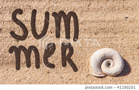 Summer text drawn on a beach sand 41180201