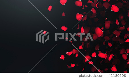 3D render Flying petals of roses with on an black background 41180608