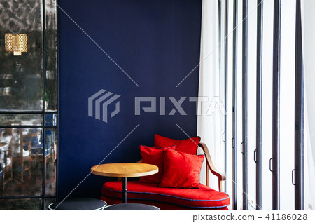 Living room modern colourful couch, wooden table 41186028