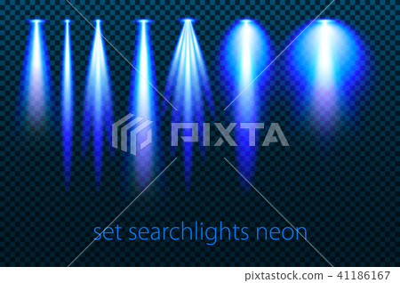 Set of neon searchlights on a transparent  41186167