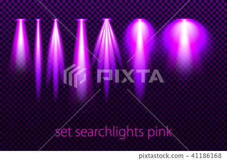 Set of pink searchlights on a transparent vector 41186168