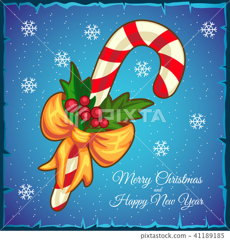Template Christmas card. Candy cane on a blue background. Vector illustration. Template Christmas card. Candy cane on a blue background. Vector illustration. 41189185