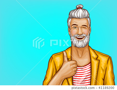 Pop art vector hipster winks and shows thumbs up 41189200