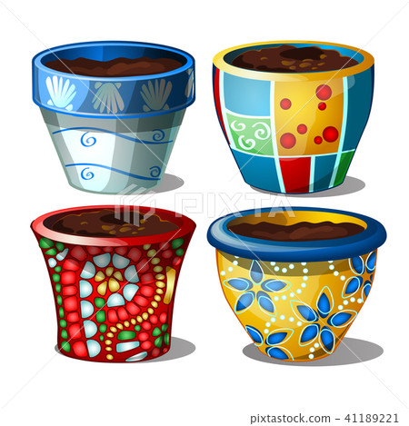 Set of bright stylish ceramic flower pots... - Stock Illustration ...