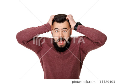 bearded football fan screaming on white background. bearded football fan screaming on white background. 41189403