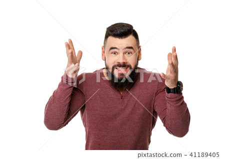 bearded football fan screaming on white background. bearded football fan screaming on white background. 41189405