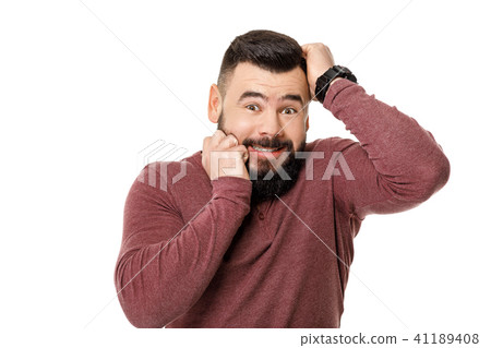 bearded football fan screaming on white background. bearded football fan screaming on white background. 41189408