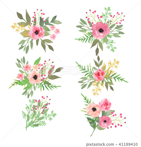 Floral set. Collection with flowers, drawing watercolor. Vector Floral set. Collection with flowers, drawing watercolor. Vector 41189410