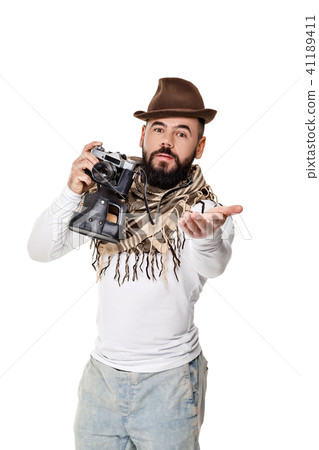 photographer with retro camera photographer with retro camera 41189411