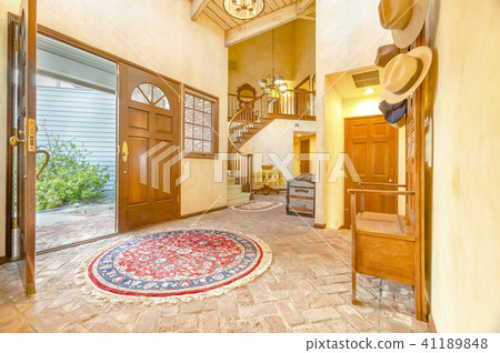 Beautiful entry, foyer, and living room interior 41189848
