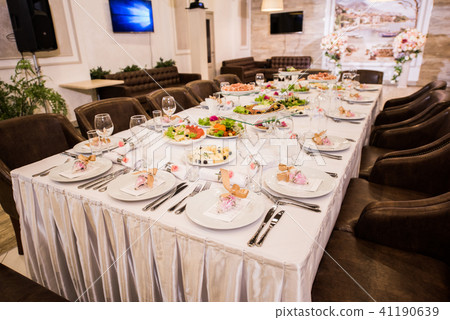 Beautifully organized event - served banquet table ready for guests 41190639