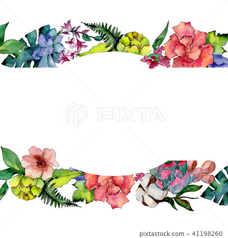 Tropical bouquet flower. Floral botanical flower. Frame border ornament square. 41198260