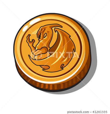 Gold coin with the image of a dragon on isolated white background. Vector illustration. Gold coin with the image of a dragon on isolated white background. Vector illustration. 41201335
