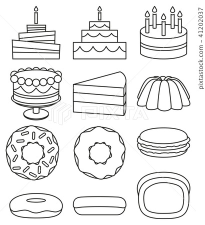 Line art black and white 12 dessert icon set Line art black and white 12 dessert icon set 41202037