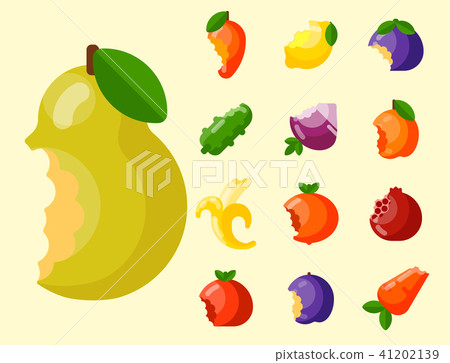 Bitten fruits vector vitamin food and vegetable cut nutrition agriculture bited by tooth fruits Bitten fruits vector vitamin food and vegetable cut nutrition agriculture bited by tooth fruits 41202139