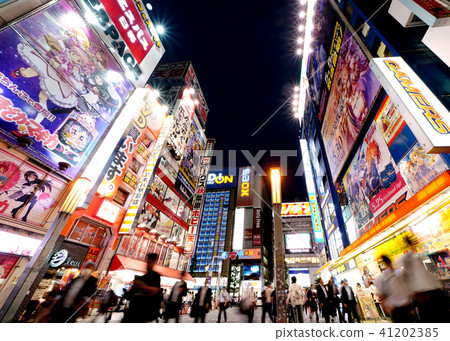 東京的都市風景東京和秋葉原夜視圖在日本 41202385