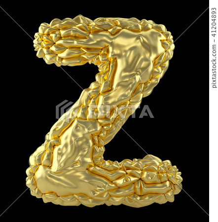 Capital latin letter Z made of crumpled gold foil isolated on black background 41204893