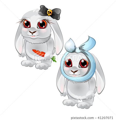 Healthy and diseased cute rabbit isolated on... - Stock Illustration ...