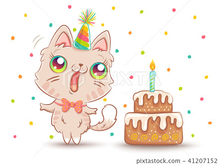 cat with Birthday cake 41207152