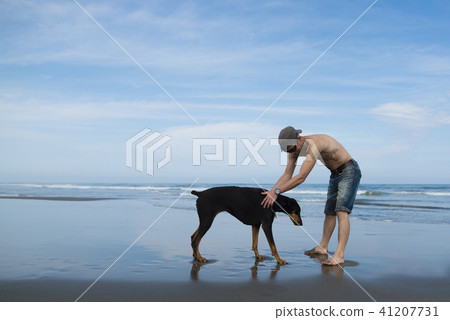A man playing with a dog 41207731