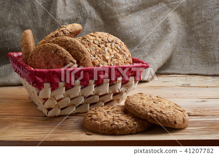 Savory cookies sprinkled with sesame seeds Savory cookies sprinkled with sesame seeds 41207782