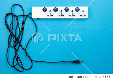 Electric power socket and plug on blue paper  41208161