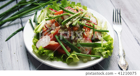 Spring Vegetable Salad on the white plate. Vegan. Spring Vegetable Salad on the white plate. Vegan. 41210075
